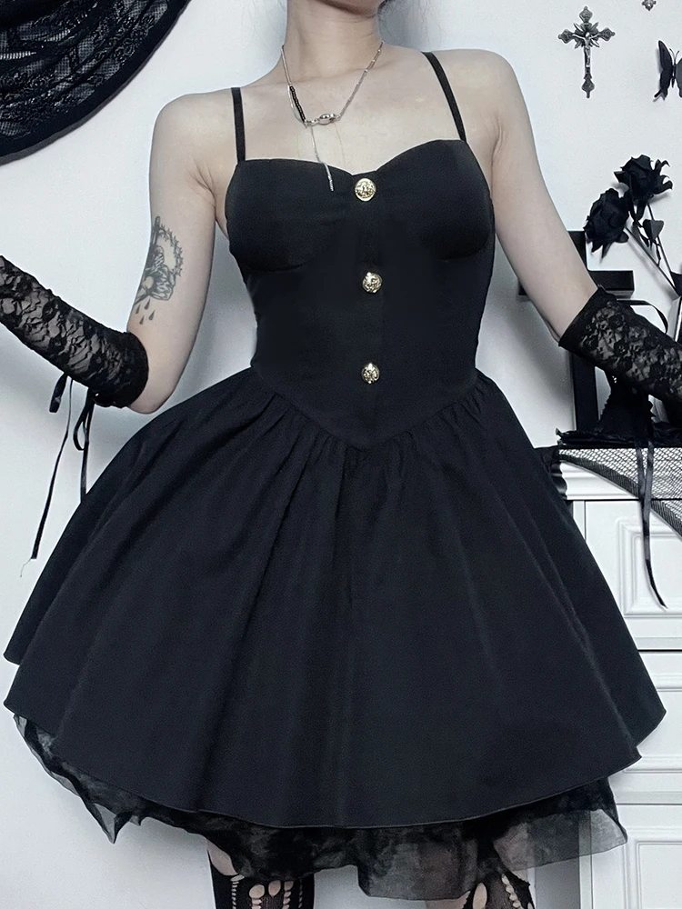 

InstaHot Gothic Mall Black A Line Mini Dress Women Corset Cami Dresses Birthday Party Elegant Female Sexy Fairy Grunge Clothing
