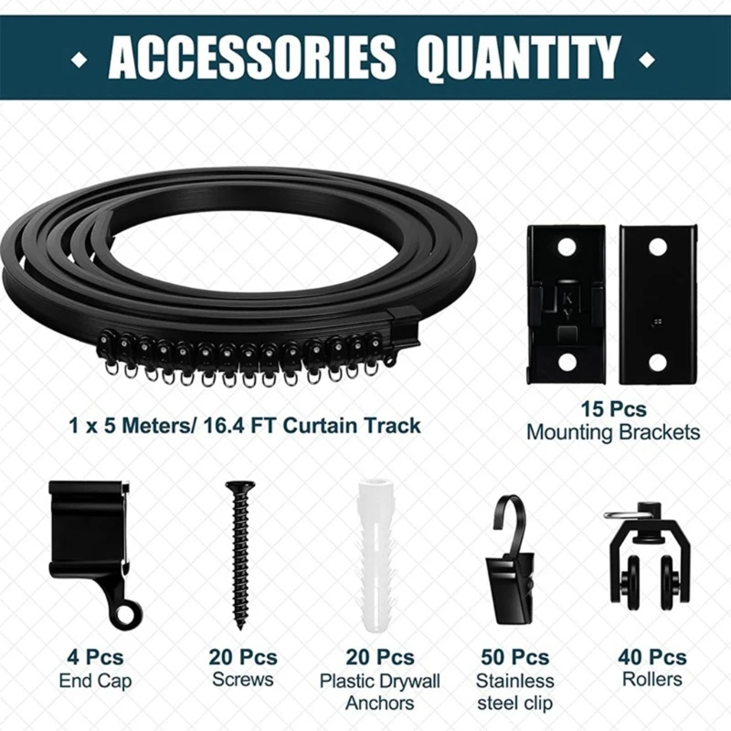 

Гибкий потолочный шторный трек, 5 м, гибкий Регулируемый кронштейн для гостиной, ванной комнаты, 1 комплект