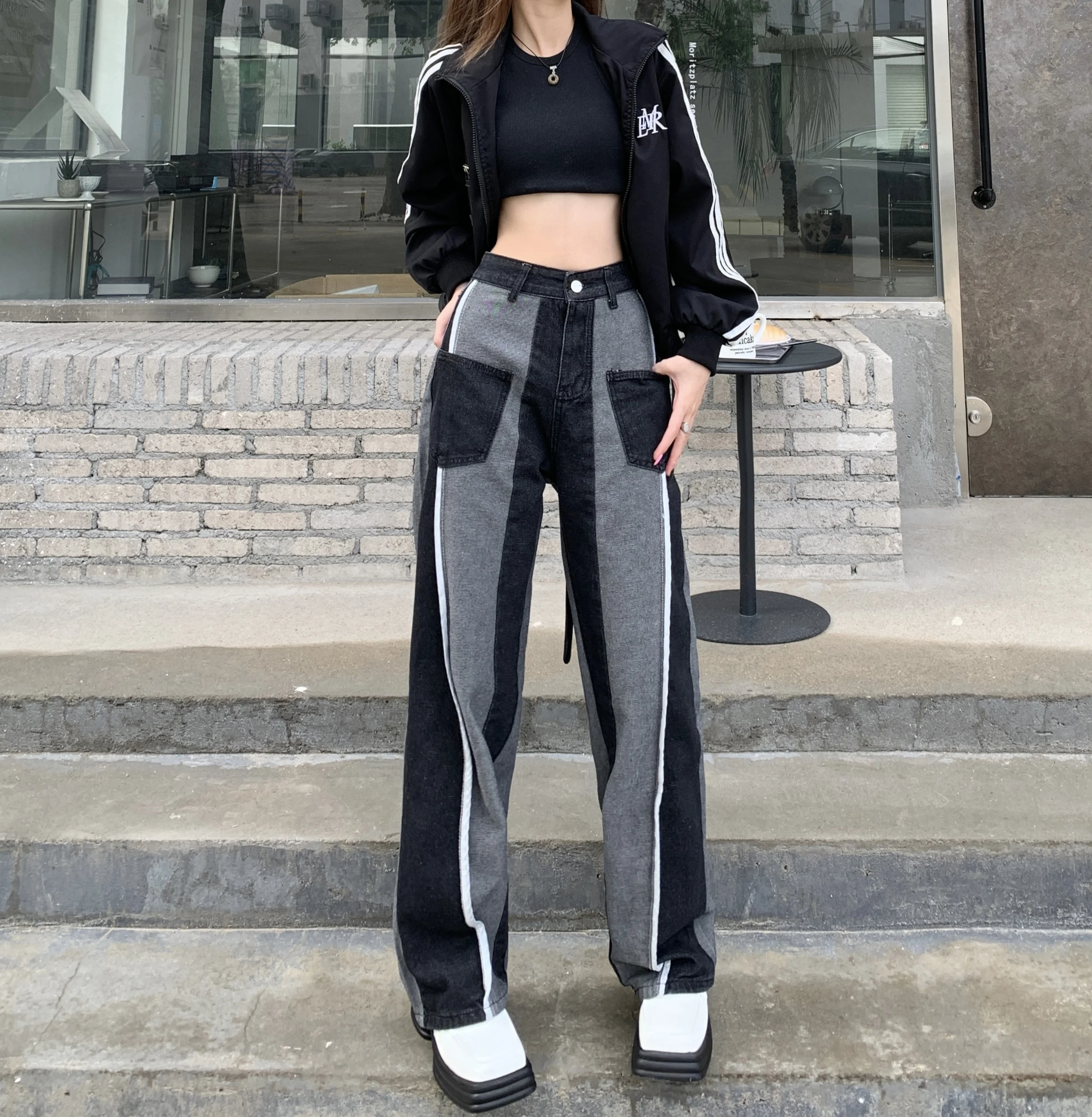 

Colorblock Contrast Patchwork Women's Jeans Denim Pant trousers korean clothes fashion harajuku streetwear y2k summer high waist