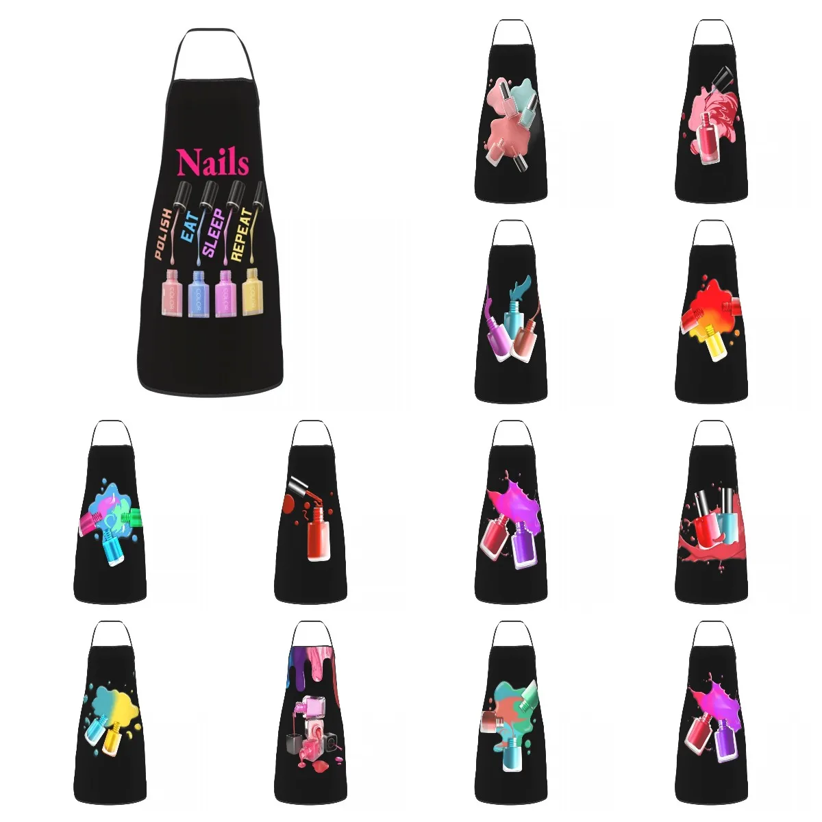 Nails Polish Eat Sleep Repeat Apron Kitchen Chef Cooking Baking Bib Women Men Tech Funny Quotes Tablier Cuisine for Painting