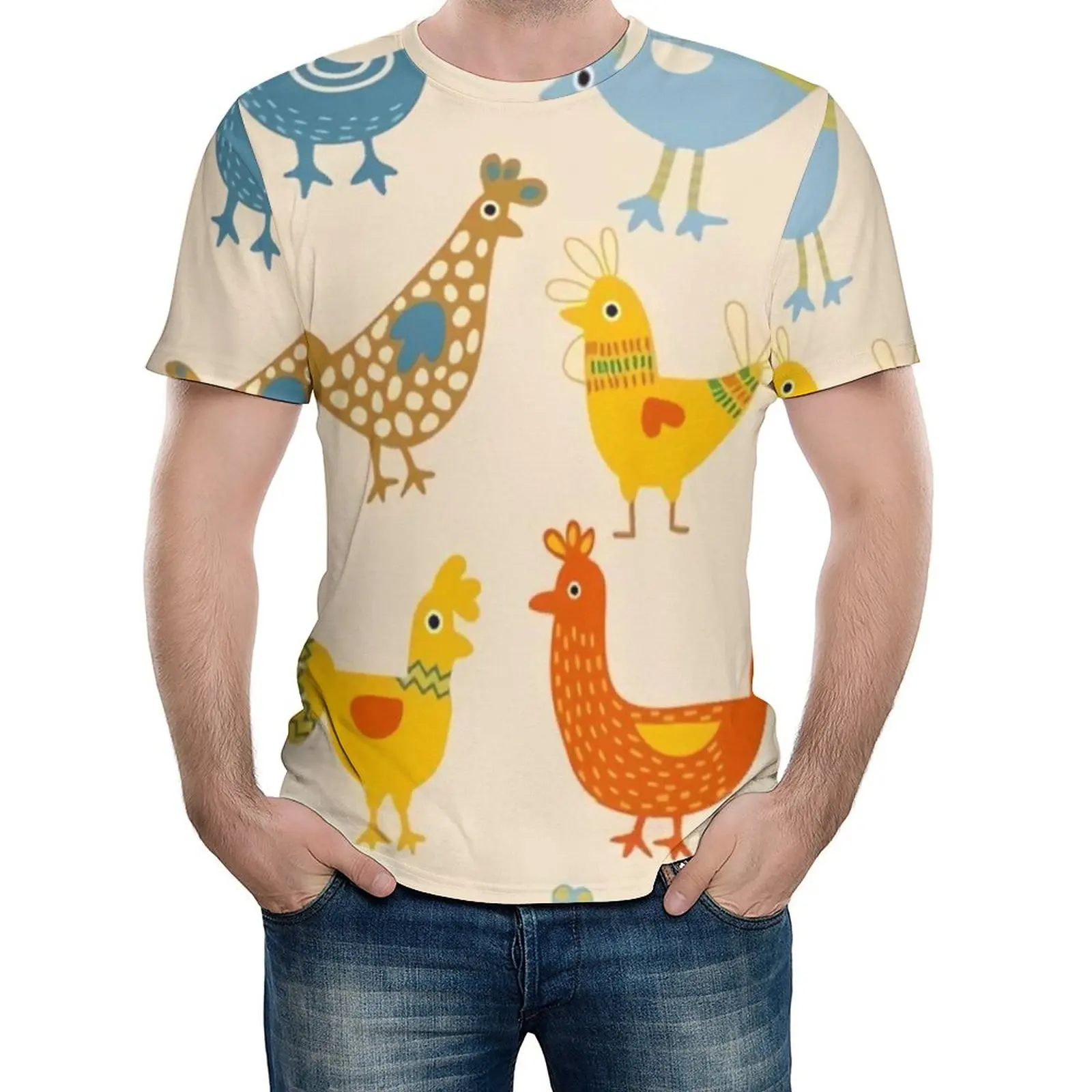 

Colorful Chicken T Shirt Farm Animal Print Y2K T Shirts Crew Neck Trendy Tshirt Summer Man Design Top Tees 4XL 5XL 6XL