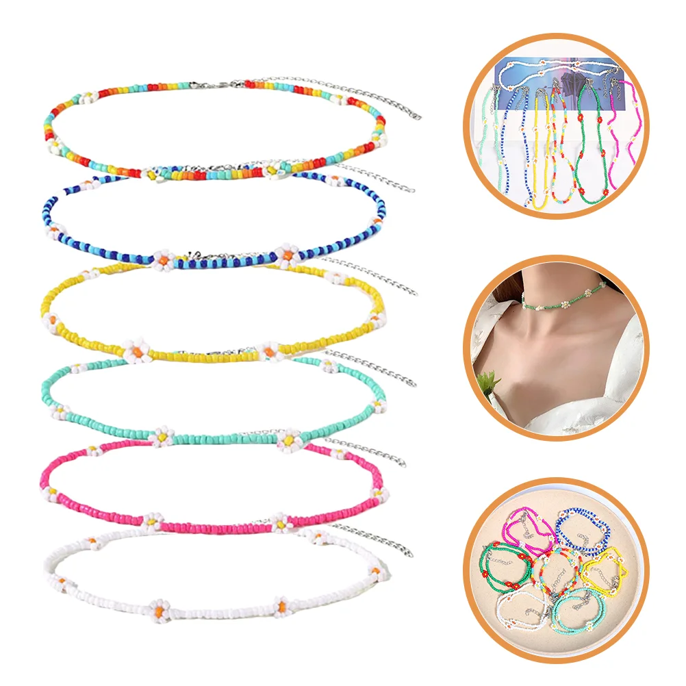 

6pcs Flower Necklace Beaded Necklace Elegant Statement Choker Necklace for