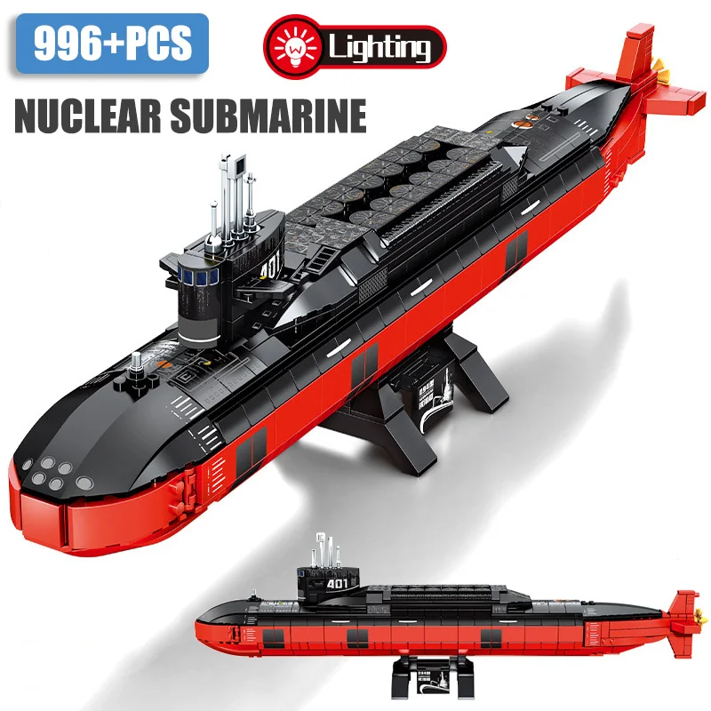 

Military WW2 996pcs Nuclear-Powered Submarine Model With Missile Weapon Building Blocks Warship Bricks Toy Gifts For Children