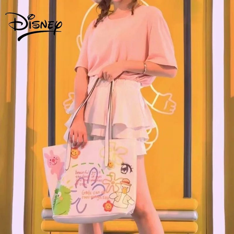 Disney Mickey Mouse Crossbody Bag Girl's Graffiti Cartoon Campus Leisure Large Capacity Leather One Shoulder Tote Bag