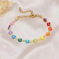 shinus handmade boho tiny bracelet jewelry rainbow miyuki seed beads woven daisy flower chain bracelets adjustable for women