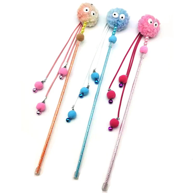 

1pc Cat Teaser stick Pet Supplies Cat Ring Plush Ball Toy Cartoon Plush Modeling Cat Interactive Toy Cat Having Fun toys