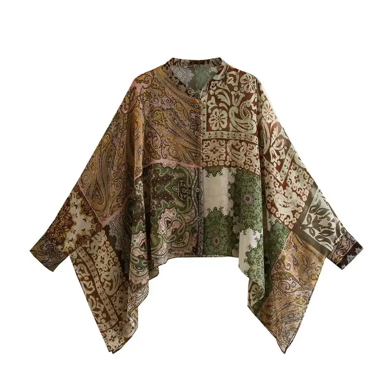 

Модная женская новая весенне-летняя Европейская и американская качественная Повседневная Свободная кофейная накидка с рукавом летучая мышь шифоновая рубашка