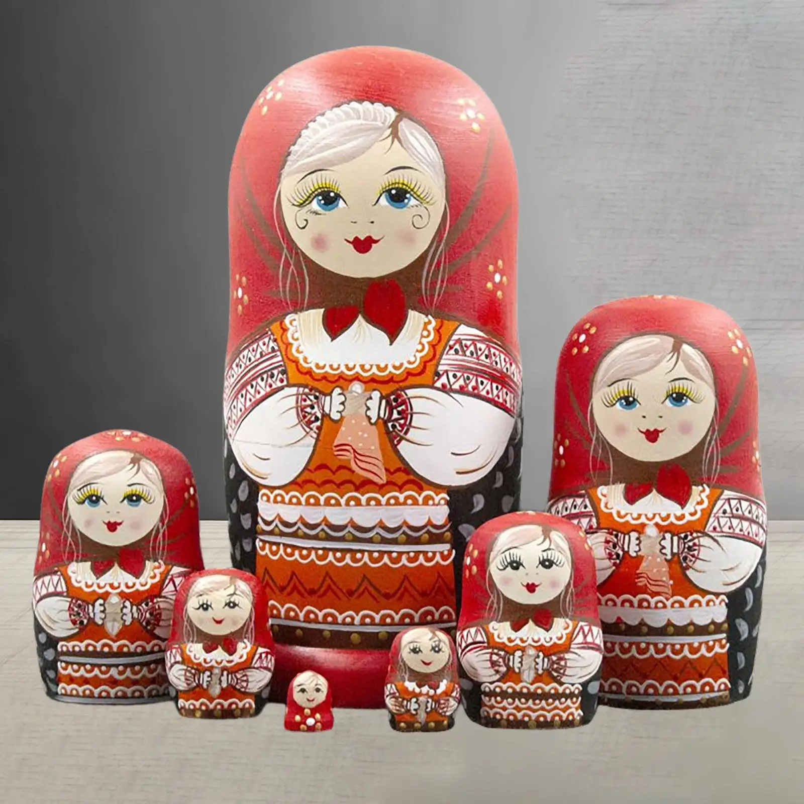 

7x Hand Carved Russian Nesting Dolls for Birthday Gifts Party Prop