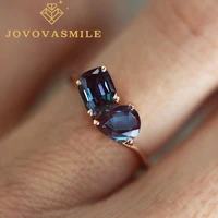 jovovasmile lab alexandrites ring 6 4x5 25mm cushion cut 7x5mm pear shape gemstone double cluster bridal wedding jewelry