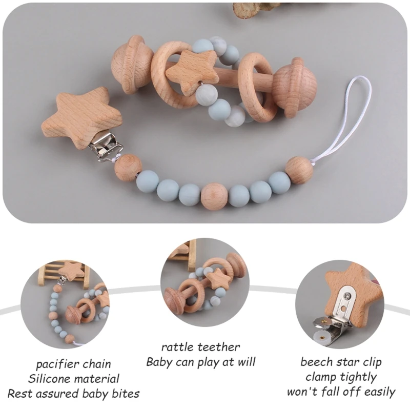 

Держатель для соски, детские игрушки для прорезывания зубов для детей 0-6 месяцев, детские жевательные бусины, молярная игрушка