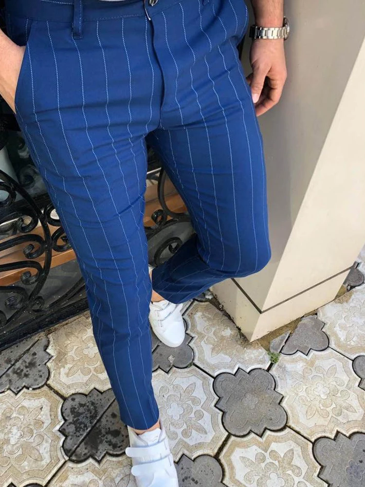 

Fashion Striped Print Mens Pencil Pants Men 2022 Spring Summer Slim Long Trouser Male Harajuku Mid Waist Long Pants Streetwear