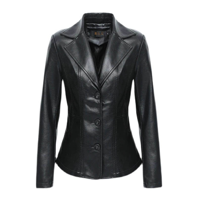 TOP QUALITY New Fashion Designer Leather Jacket Women Classic Single Breasted Slim Sheep Leather Blazer Outerwear Size M-5XL