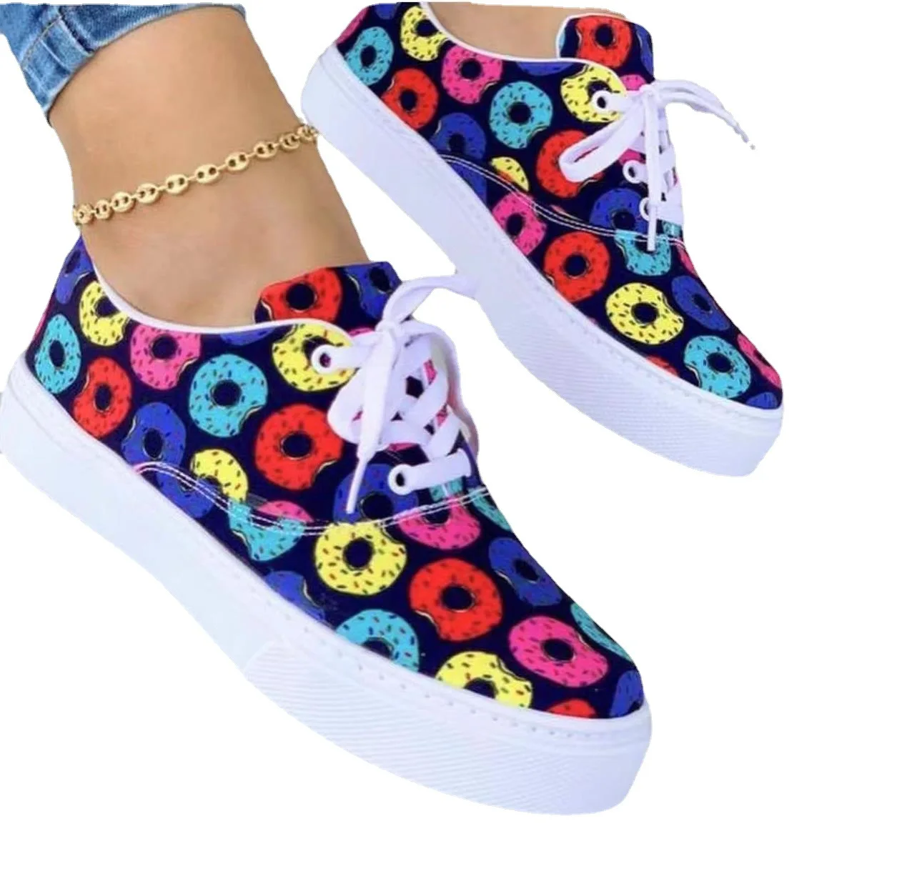 New Print Women Shoes Spring Plaid Lace-Up Sneakers Print Fashion Canvas Sneakers Light Walking Women's leisure Shoes Large size