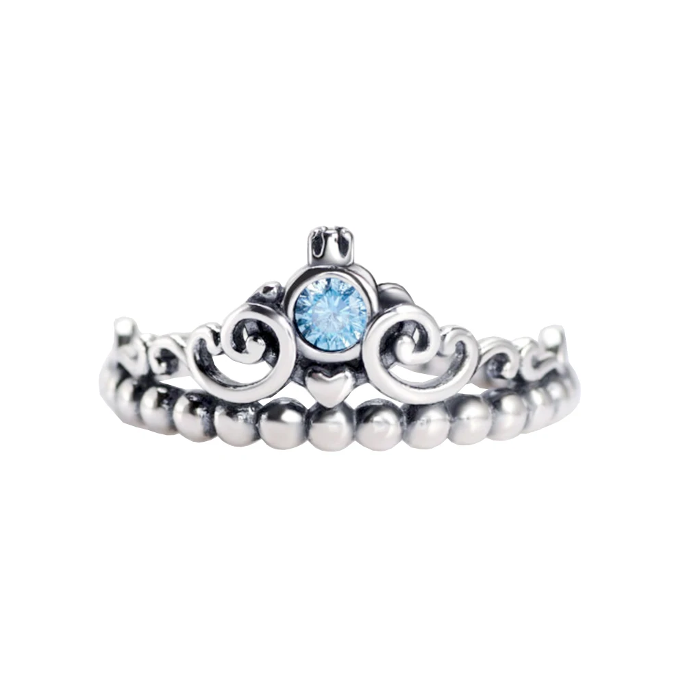 Bague diadème bleu Pandora Cendrillon pour femme, argent 925, bijoux de style rétro, niche, rêveur et doux avec sac