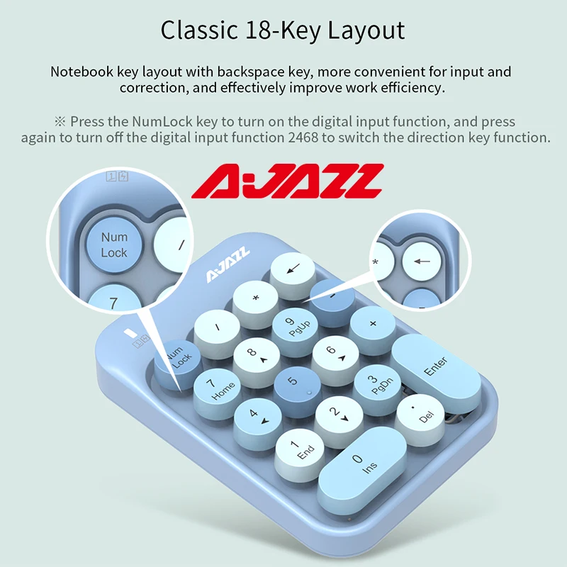 Ajazz AK18 2 4 ГГц USB Беспроводной цифровая клавиатура небольшой Размеры красочные 18
