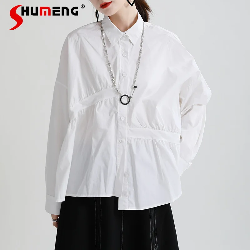 

2022 Spring New Retro Korean Style White Shirt Women's Loose Large Irregular Long Sleeve Blouse Female Office Ladies Shirt Top