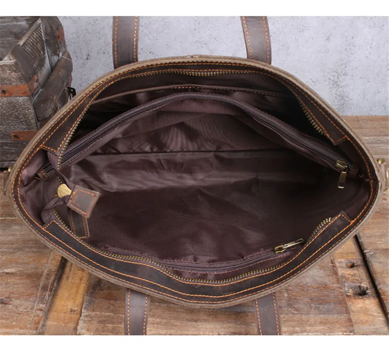 Simple vintage natural genuine leather men's large capacity briefcase crazy horse cowhide handbag laptop shoulder messenger bags