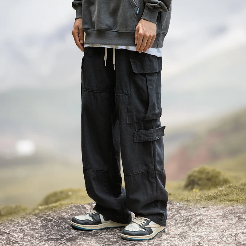 American vintage Large Pocket Overalls Men's Fashion Brand Loose Straight Wide Leg Casual Trousers Spring and Autumn Pants