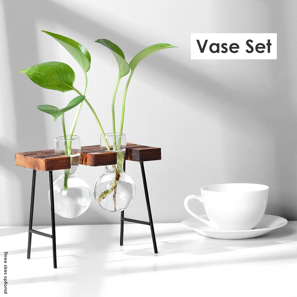 

Wooden Frame Vase Creative Hydroponic Plant Transparent Glass Container Tabletop Plants Bonsai Flower Wedding Home Decor