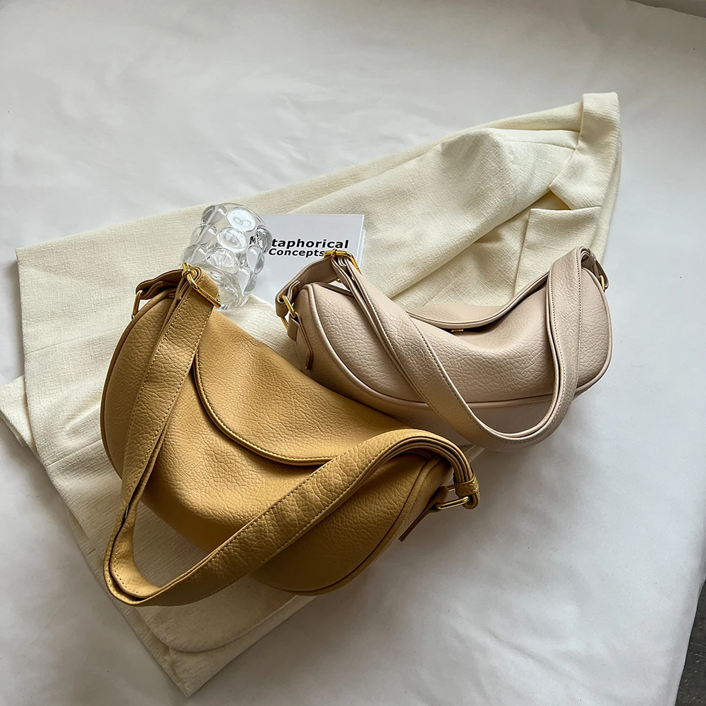 

Crescent Crossbody Bag PU Leather Small Purses Fashion Solid Color Portable Adjustable Strap Casual Elegant for Weekend Vacation