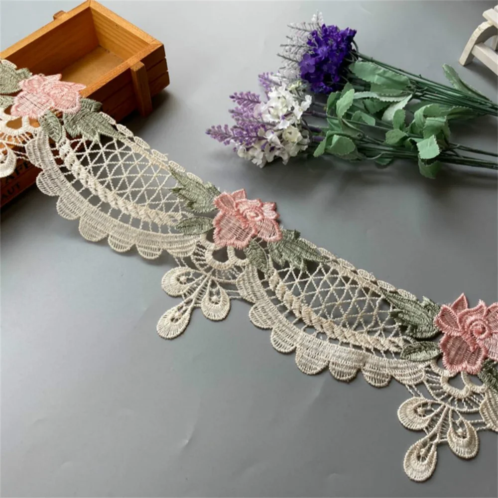 

3 yards Pink 14 cm Lace Ribbon Trims Embroidery Flower for Sofa Curtain Trimmings Home Textiles Applique Polyester High Quality