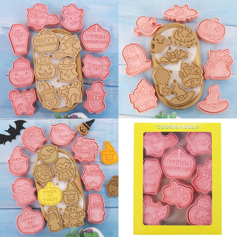 

8 шт./компл. Хэллоуин печенье резак Хэллоуин Тыква кот Ведьма череп DIY инструмент для тиснения печенья