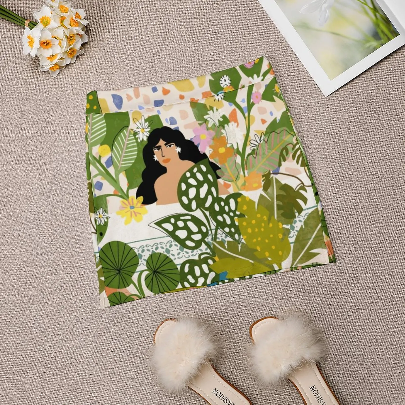 Купание с растениями новые женские юбки двухслойное короткое платье принтом