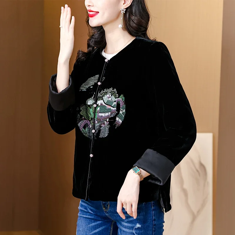 Осень-зима роскошный винтажный кардиган с длинными рукавами и вышивкой женский