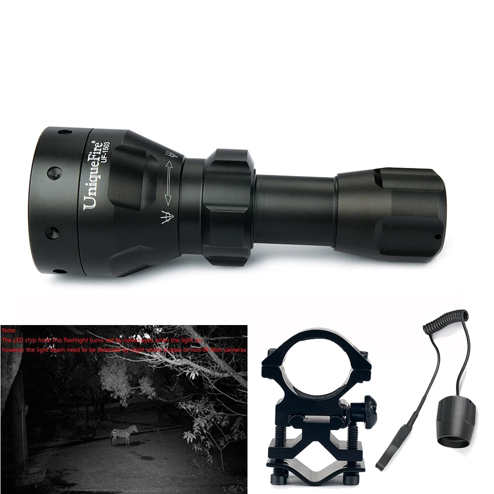 

UniqueFire 1503 Infrared 940nm 3Modes Night Vision Flashlight 50mm lens Torch+Scope Mount+Remote Pressure switch Fit For Hunting
