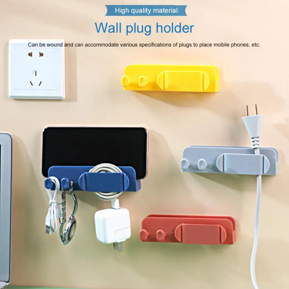 

Wall Mounted Wall Hook Free Punch Power Plug Holder Multifunctional Mobile Phone Charging Stand Durable Home Accessories