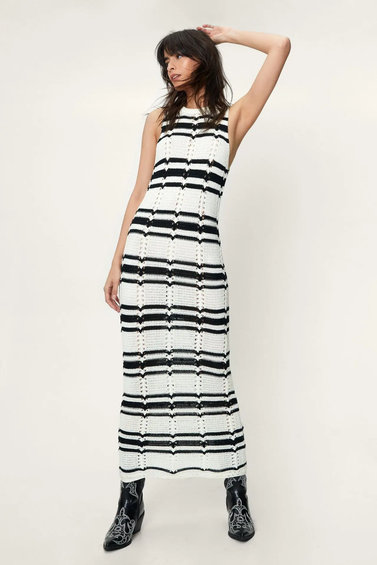 

Chic Versatile Round Neck Loose Casual Contrast Stripe Sleeveless Vest Knitted Female Dress 2022 Summer New