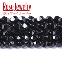 faceted black agates beads natural stone loose spacer beads for jewelry making diy charms bracelets accessories 15 6 8 10 12mm