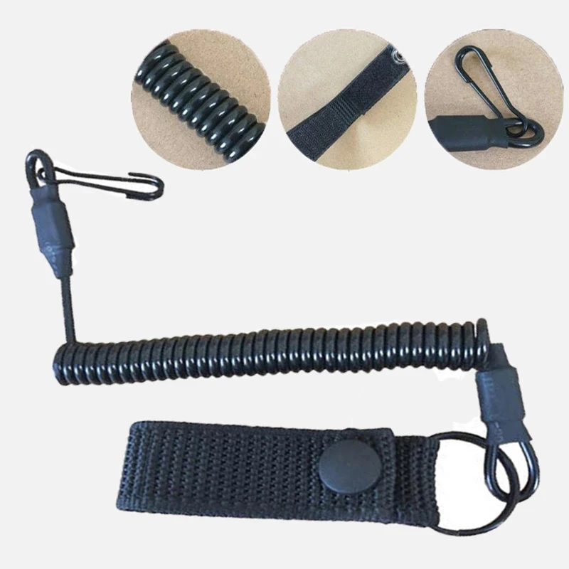 

Tactical Anti-lost Elastic Lanyard Rope Military Spring Safety Strap Gun RopeKey Ring Chain Binding Buckle Hunting Accessories