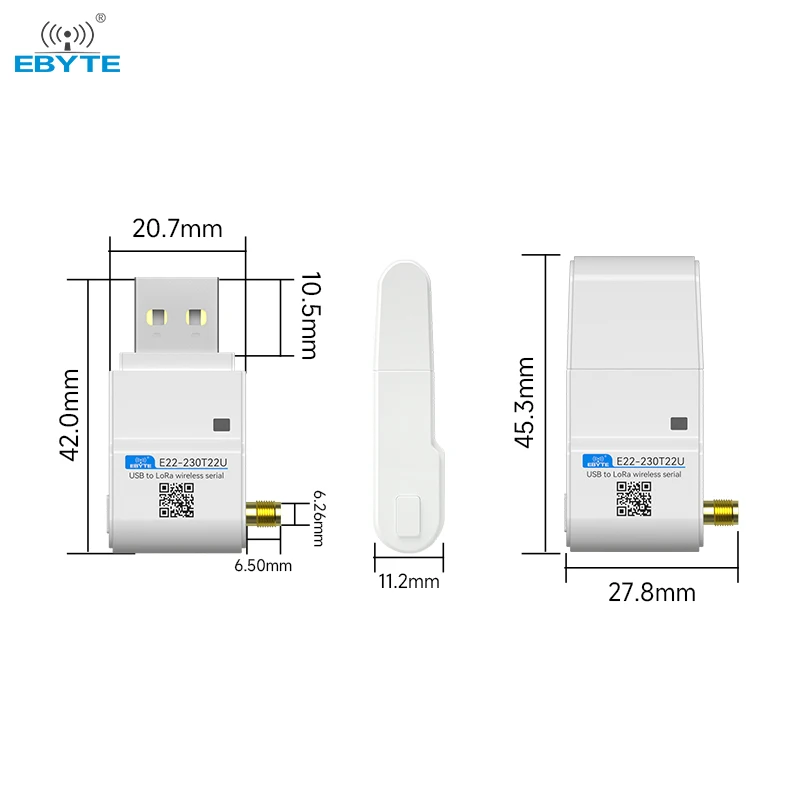Фото Модуль LoRa SX1262/SX1268, USB интерфейс 230/400 МГц EBYTE E22-230/900/900T22U 22 дБм с антенной RSSI LBT 5KM DIP модуль №2