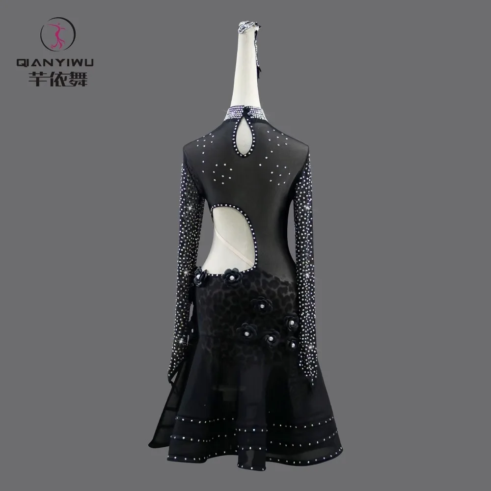 Черный сценический костюм платье для латиноамериканских танцев модель 2024 года