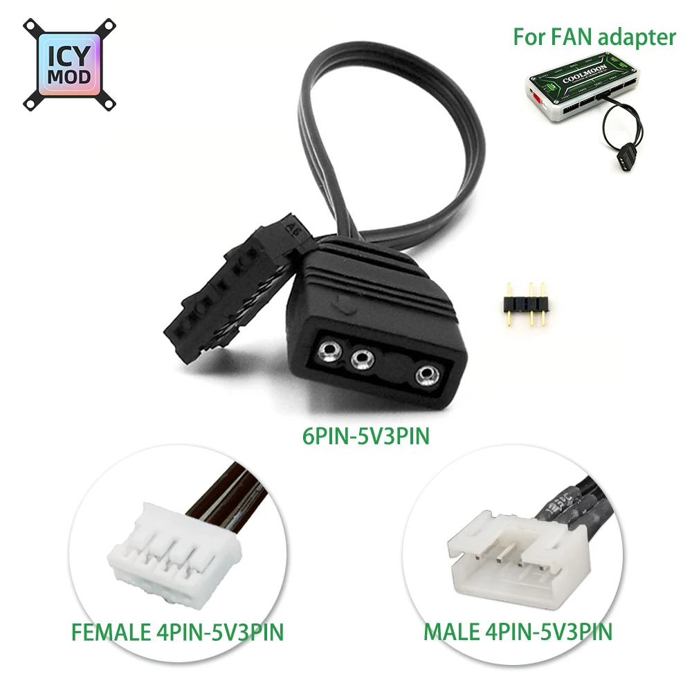 

Fan Interface 6PIN-5V3PIN Fans Adapter Cable AURA SYNC Light Bar Converter Small 4PIN-3PIN Wire Exclusive Header COOLMOON