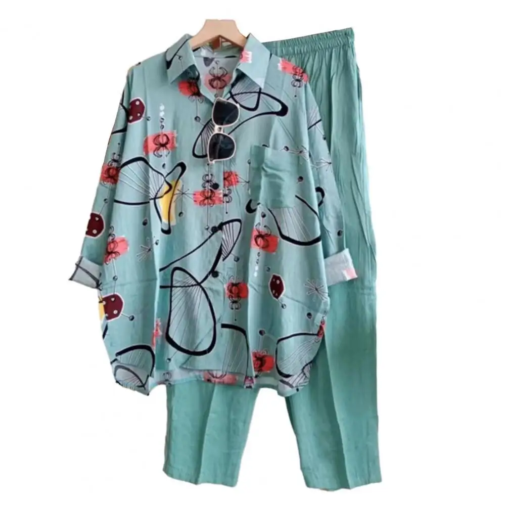 

Однобортная рубашка и брюки, комплект из рубашки и брюк с цветными блоками, стильная блузка с лацканами, брюки с широкими штанинами для дам, подходящие цвета