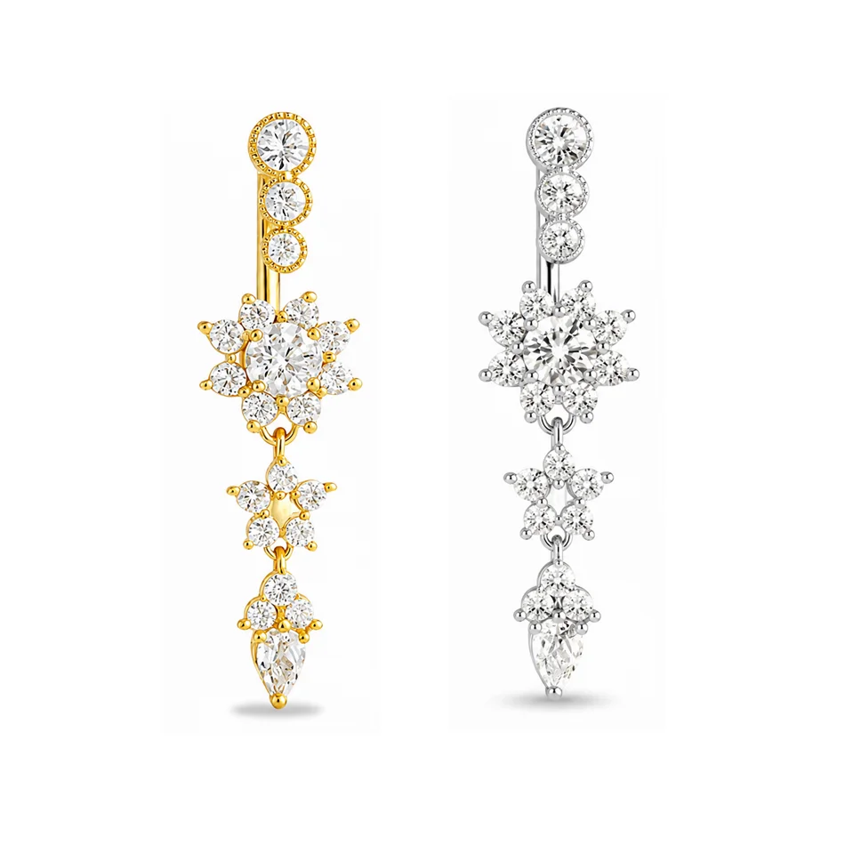 Фото Женский пирсинг для пупка с кристаллами и цветами, украшение для тела, подвеска-штанга, кольцо для пупка 8 мм, 12 мм, 14 мм, 16 мм, титановый изогнутый пирсинг для пупка №1