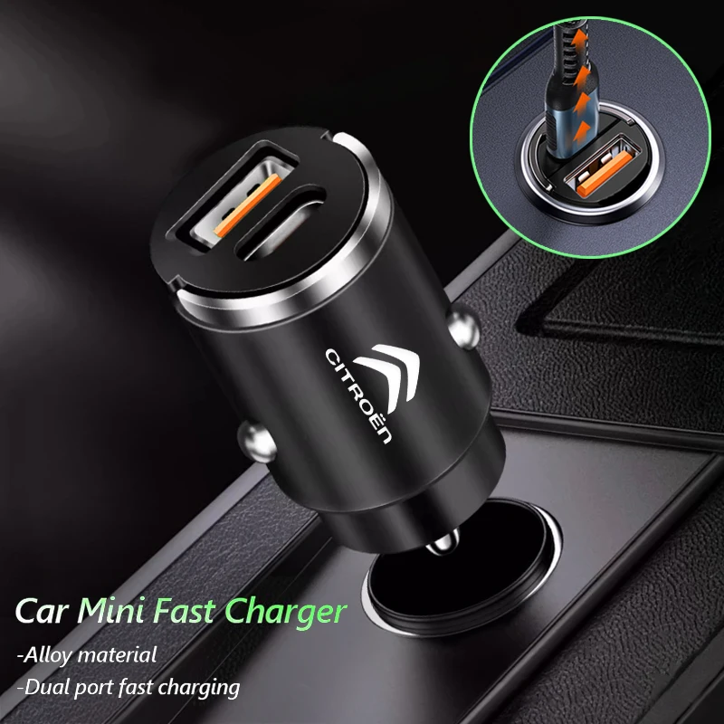 Фото Автомобильное зарядное устройство для прикуривателя QC3.0 USB Type C, быстрая зарядка для телефонов Citroen C3 C4 C5 C1 C2 Berlingo Celysee Xsara Picasso №1