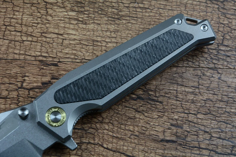 Фото Складной нож TWOSUN TS606 с клинком K110 Stonewashed, быстрое открывание флиппером, рукоять из титана TC4, для охоты и активного отдыха №4