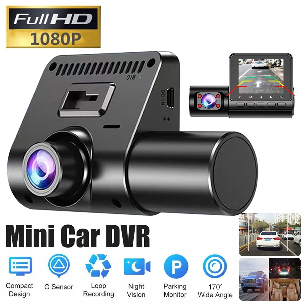 

1080P Car Dash Cam Front And Inside 3 Channel Car Recording Camera Loop Recording Night Vison G-Sensor 24h Parking Monitoring