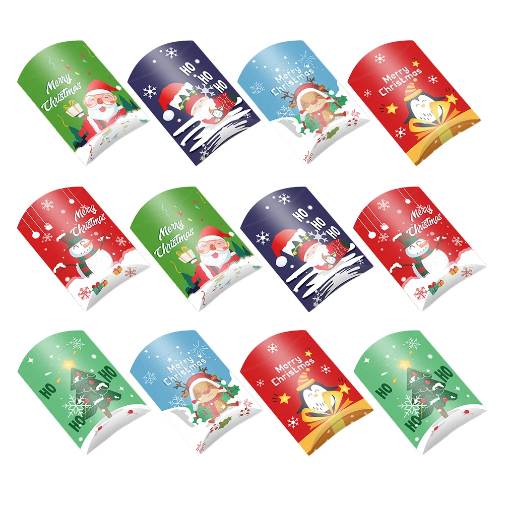 

12pcs Christmas Gift Boxes Packing Gift Boxes Pillow Shape Candy Boxes Random Style