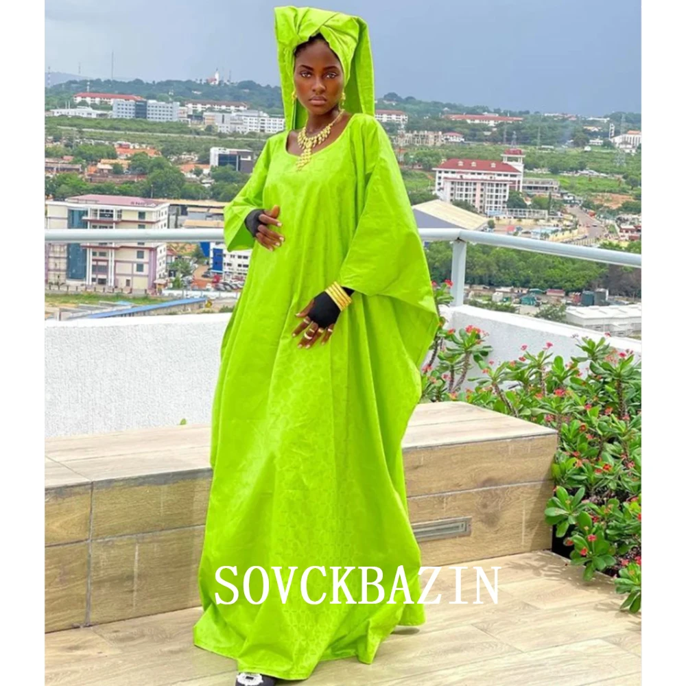 

100% Cotton Maternity Dress For African Women Long Dresses Ankara Bazin Robe With Headscarf Evening Gowns Dashiki Nigeria Cloth