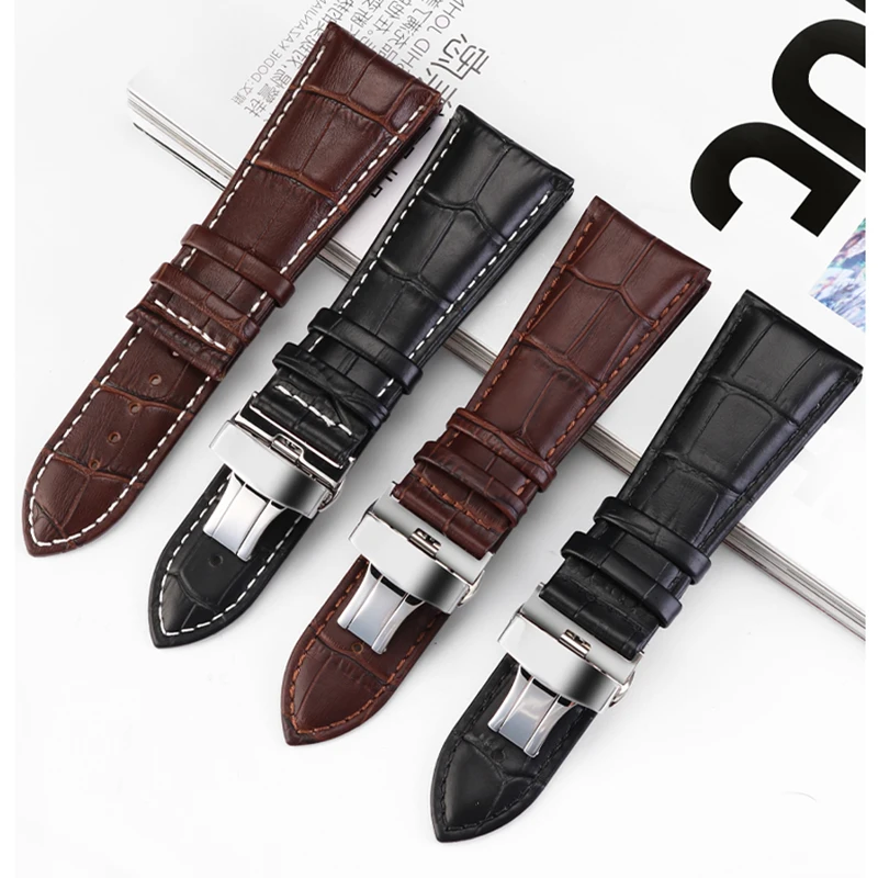 Фото Большой кожаный ремешок для часов Diesel Panerai для мужских часов Armani P2/PS1, ремешок на запястье с пряжкой-бабочкой 22 мм 24 мм 26 мм 28 мм №1