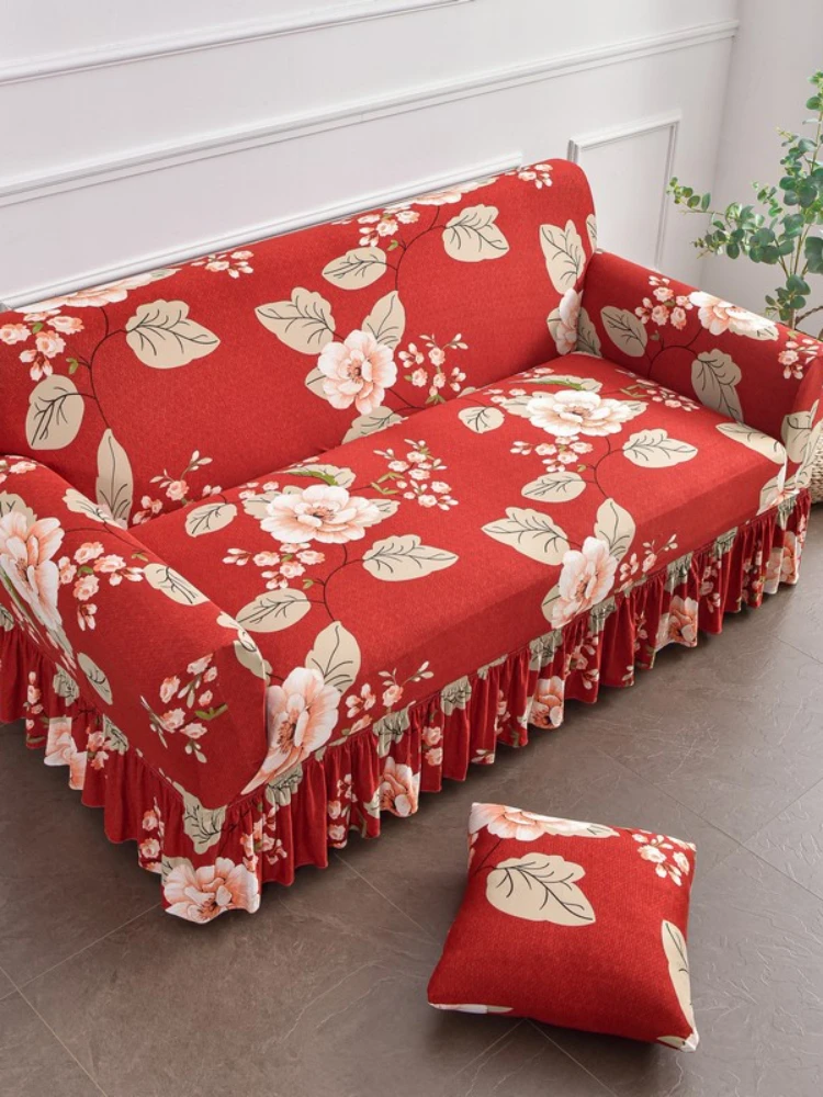 

Корейский чехол для дивана с юбкой, эластичный универсальный чехол для всех сезонов, универсальный тканевый пыленепроницаемый защитный че...