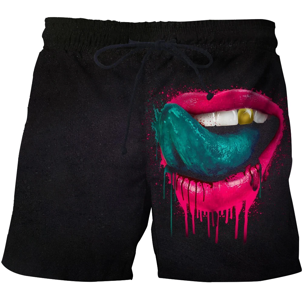 Europe And The United States New Men's Beach Shorts 3D Printed Big Mouth Color Picture Fashion Casual Sports Swimming Trend Shor