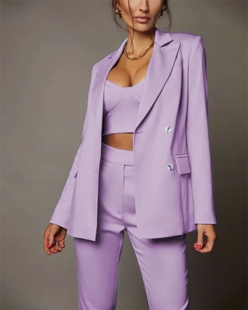 Light Purple Women Suits 3 Pieces Blazer Set Formal Party Dress Custom Made Business Costume Homme (Jacket+Camisole+Trousers)
