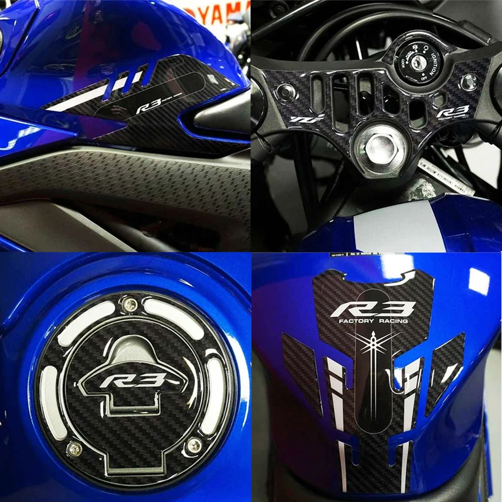Мотоциклетная 3D карбоновая накладка на бак защитная наклейка для YZF R3 YZFR3 2023-2019