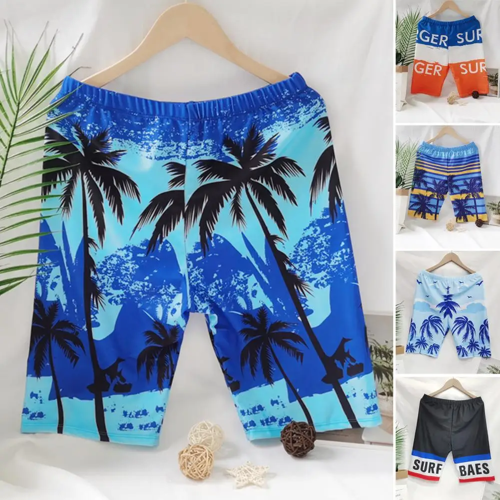 

Men Summer Shorts Floral Print Elastic Waist Quick Drying Striped Loose Keep Cooling Contrast Color Vacation Swimming Shorts