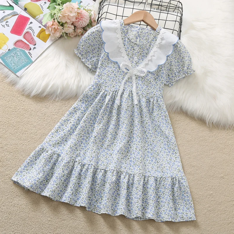 

Kids Summer Dress Baby Girls Dresses Floral Print Lace Girls Clothes Children Clothing Teenagers School Costume 6 8 10 12 Years